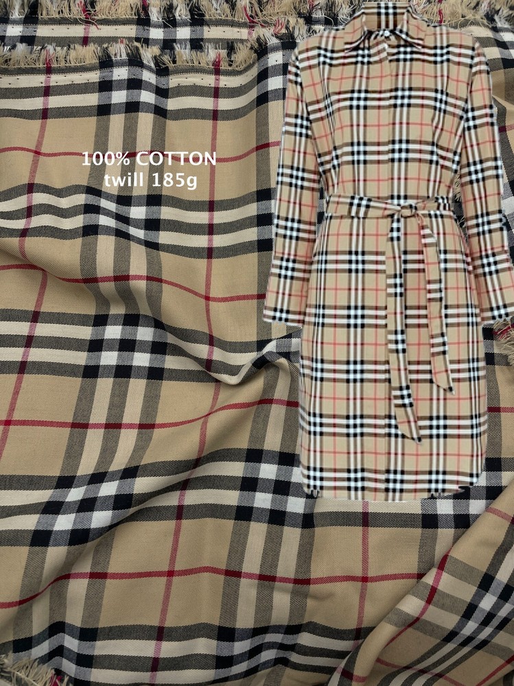 PLAID FABRIC 100% COTTON BEIGE TARTAN Red White Black ClassicCheck 2.0 meter