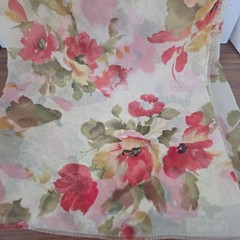 Watercolor Floral Poppy Print Chiffon Fabric 62″x59″ Pale Yellow/Green/Red