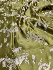 Arisa OLIVE Dragon Brocade Chinese Satin Fabric for Cheongsam/Qipao, Apparel, C