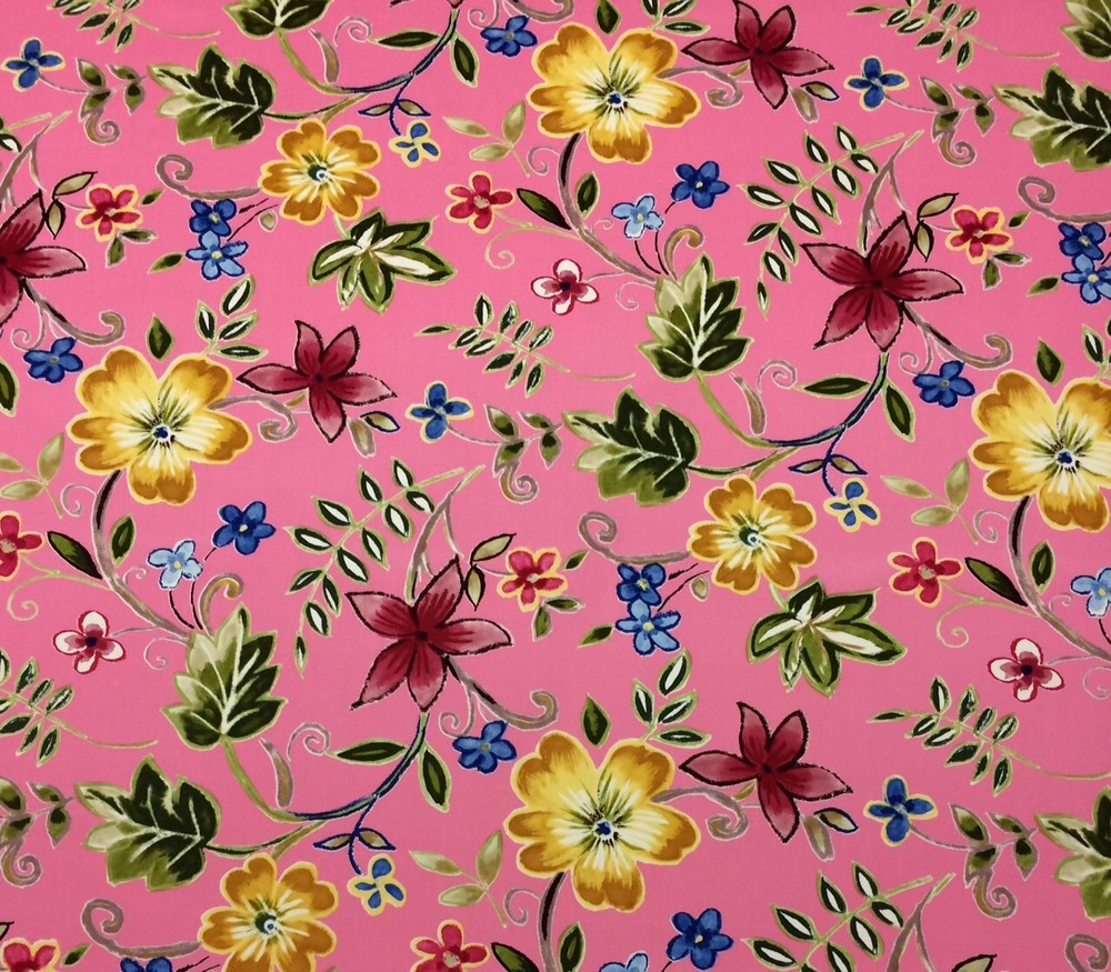 MILL CREEK SKETCH FLORAL PINK GREEN YELLOW VINE COTTON MULTIUSE FABRIC BY YARD