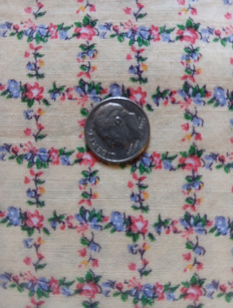 Vtg Micro Flowers Vine Cotton Fabric Trellis Lattice 42 x 2 1/3 Yds Cottagecore
