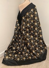 Gold Black Ivory Embroidery Dupioni Fabrics 48” Width Sold By The Yard