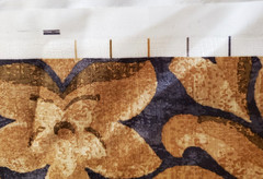 HOME SIGNATURE Vintage NOS- 5 Yds x 96″ Wide – Gold & Blue/Gray Damask Fabric