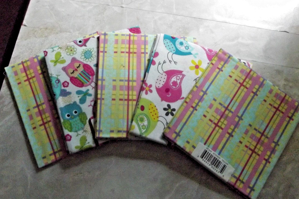 LOT OF 5 FAT QUARTERS COLORFUL COTTON PRINTS PASTEL PLAIDS BIRDS OWLS NEW
