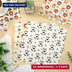 Whaline 12 Pcs Safari Cotton Fabric Bundles Watercolor Safari Animals Printed Fa