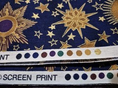 HOLLYTEX Screen Print Gold Metallic Cotton Fabric Celestial Sun Moon Stars 4yds
