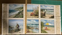 REALISTIC BEACH SCENES COASTAL LIFE SEASIDE 6 BLOCK COTTON FABRIC PANEL