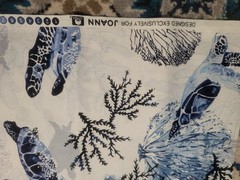 Blue Tortoise and Coral on White~~Joann 33″ X 44″
