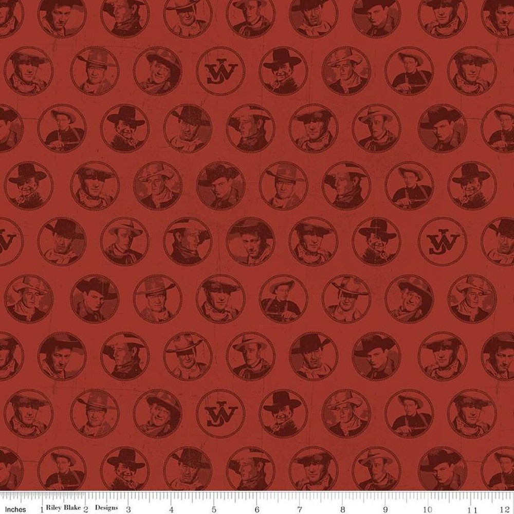 John Wayne American West Circles Red Cotton Fabric