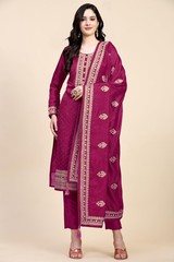 Trendmalls Womens Vichitra Silk Embroidery Salwar Suit Set Kurta Pant Dupatta
