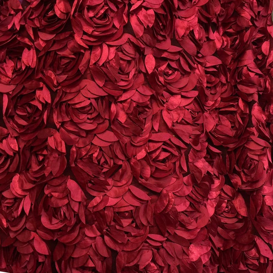 Maci CRANBERRY 3D Floral Polyester Satin Rosette on Mesh Fabric by the Yard – 1