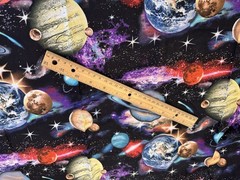 Solar System cotton fabric Elizabeth Studios black space stars planets