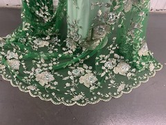Green Gold Silver Rhinestone Embroidery Lace Fabric 50” Width Sold By The Yard