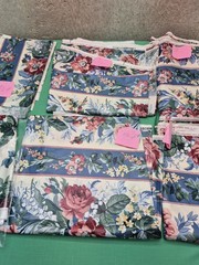 19+ Yards VTG Waverly Carolina Rose Fabric Blue Pink Floral Home Decor Chintz