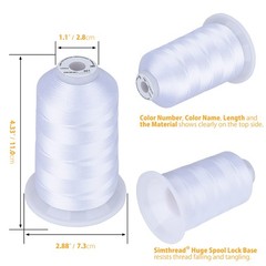 Simthread Embroidery Thread 5500 Yards White 001, 2 Huge Spools 40wt