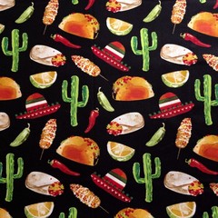 Street Tacos & Cacti Fiesta Cotton Fabric 44″x36″ Precut Yard
