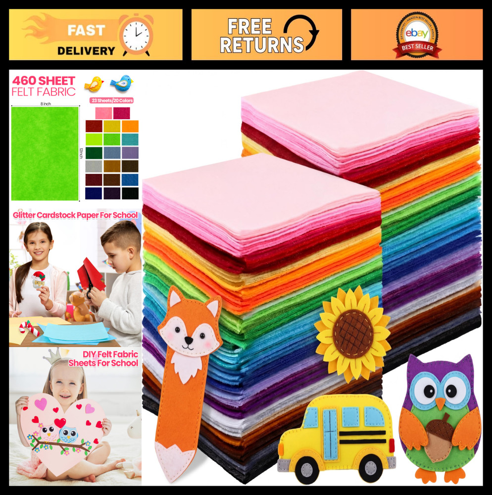 460 Pcs Felt Sheets 12×8 Inch, 20 Colors – Stiff Fabric for Crafting, DIY Projec