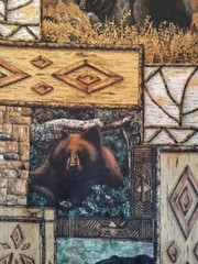 Bears Fabric 2.25 Yards x 45″ Wide Cotton Birch Bark, Stone Wall, Sticks Design