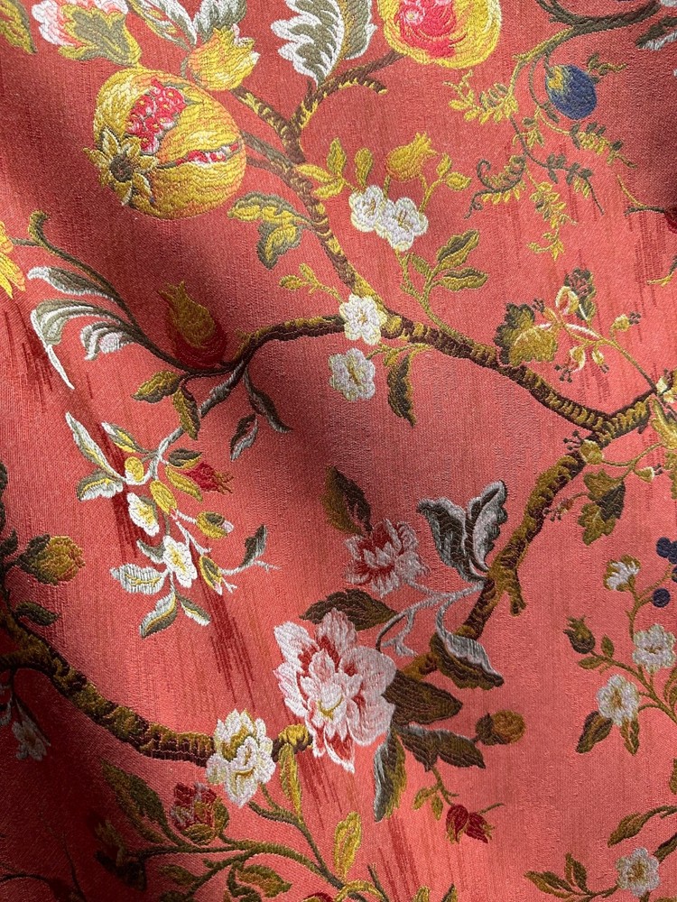 RED Multicolor Floral Upholstery Drapery Brocade Fabric (56 in.) Sold BTY