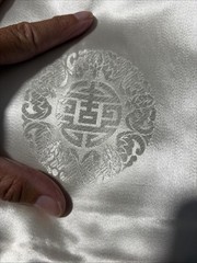 MEI WAH HONG KONG SHOU Medallion Dragon silk brocade damask White fabric 4.1 YDS