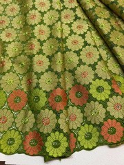 Green Gold Multicolor Swiss Voile Lace- Gold Floral Lace- Sold by 5 Yards..