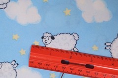 108″L x 44″W Jaftex Fabric White Puffy Sheep on Blue Stars Clouds Soft Blend