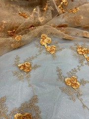 Andrea ANTIQUE GOLD 3D Floral Matte Corded Embroidery on Mesh Lace Fabric by th