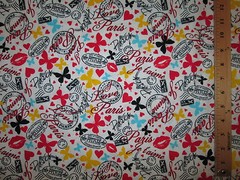 PARIS I LOVE WORDS POST MARKS BRIGHT COLORS COTTON FABRIC FQ