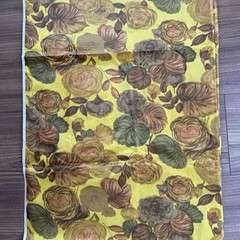 Vintage MCM 50s 60s Golden Yellow Floral Silk Fabric 2 yards + 6″ L x 36″W