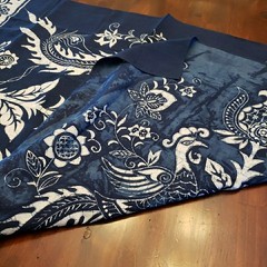 Peacock Floral Batik Fabric Chinese Indigo Cotton Y2K from Shanghai Museum 57×35