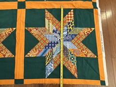 Star Quilt Fabric Pre-Printed Cheater Cotton United Kingdom Green Orange 55×106″