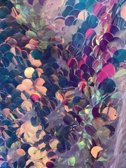 20mm Clear White Iridescent Dangled Sequins Fabric Sold by yard -on Mesh Base