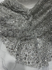 Exclusive Silver Beaded & Sequined Embroidered/Sequin Lace Fabric by the yrds