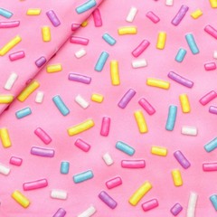 Candy Printed Double Brushed Polyester Fabric Soft Smooth 4 Way Stretch Pink