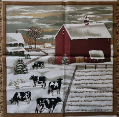 Vintage Fabric Lincoln Textiles Pillow Panels Farm Barn Cows Church Country