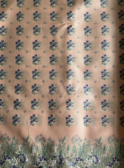 Peach with Purple Flowers by the piece, 56” wide by 2 yds 8” long, Polyester ?