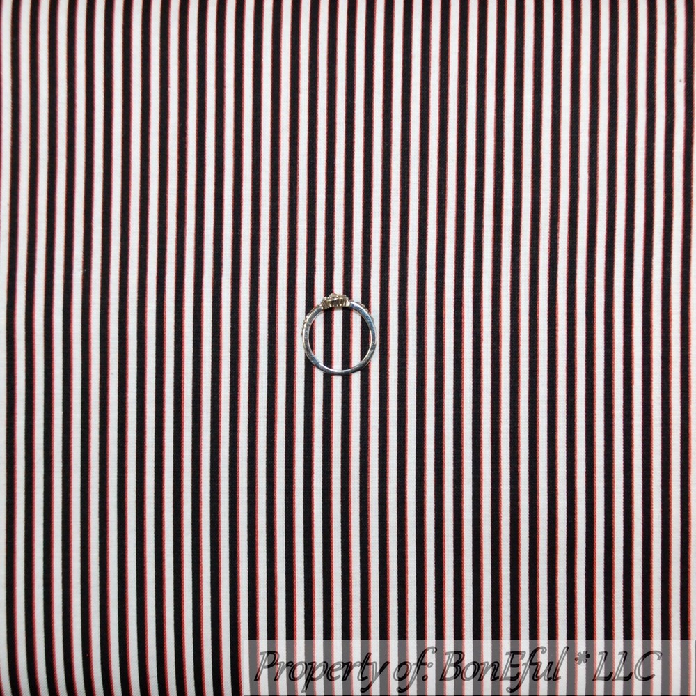 BonEful Fabric FQ Cotton Quilt B&W Black White Red Stripe Tiny Stripe Jail House