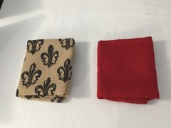 set of 2 squares Burlap fabric fleur de lis pattern on beige solid red 36” X 48
