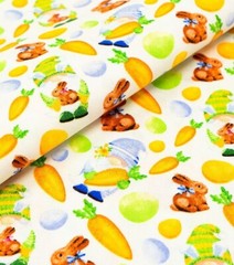 Easter Bunny Gnomes Multi Colored 100% Cotton Fabric BTY 36″ x 44″
