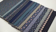 Indigo Navy Vintage Blue Calico Floral Dot Stripe Vintage Quilt Fabric Scrap Lot