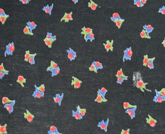 By 1/2 Yd Vintage Red Blue Green Flower Buds on Black Floral Cotton Fabric BTHY