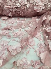 Fabric Sold By The Yard 3d Floral Lace Dusty Rose Embroidery PEARLS Bridal Quinc