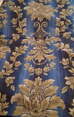 Gold Floral Design On Blue Polyester Cotton Fabric 56″ X 36″