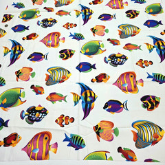 VTG VIP Cranston Tropical Aquarium Fish Bright On White Cotton Fabric 2 YD x 45″