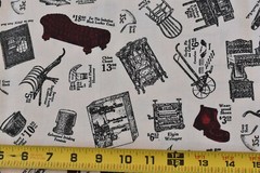 By 1/2 Yd, Vintage, Old-Fashion Hardware Store Ads on Tan Cotton, Carpin, P4303