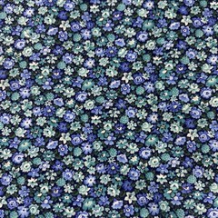 Fabric Composed Of Tiny Blue Teal & White Blossom On Dark Navy 36” X 42”