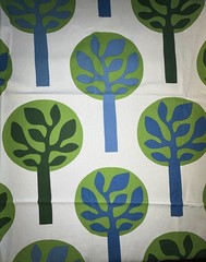 2 Remnants 1 1/3 Yards Each 2007 IKEA Helen Trast Green Trees Decor Fabric