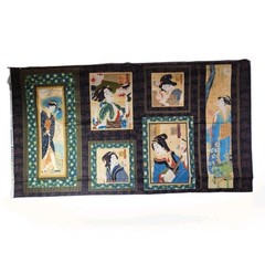 Robert Kaufman Fabric Art Panel Asian Geisha Oriental New Screen Print Green B.