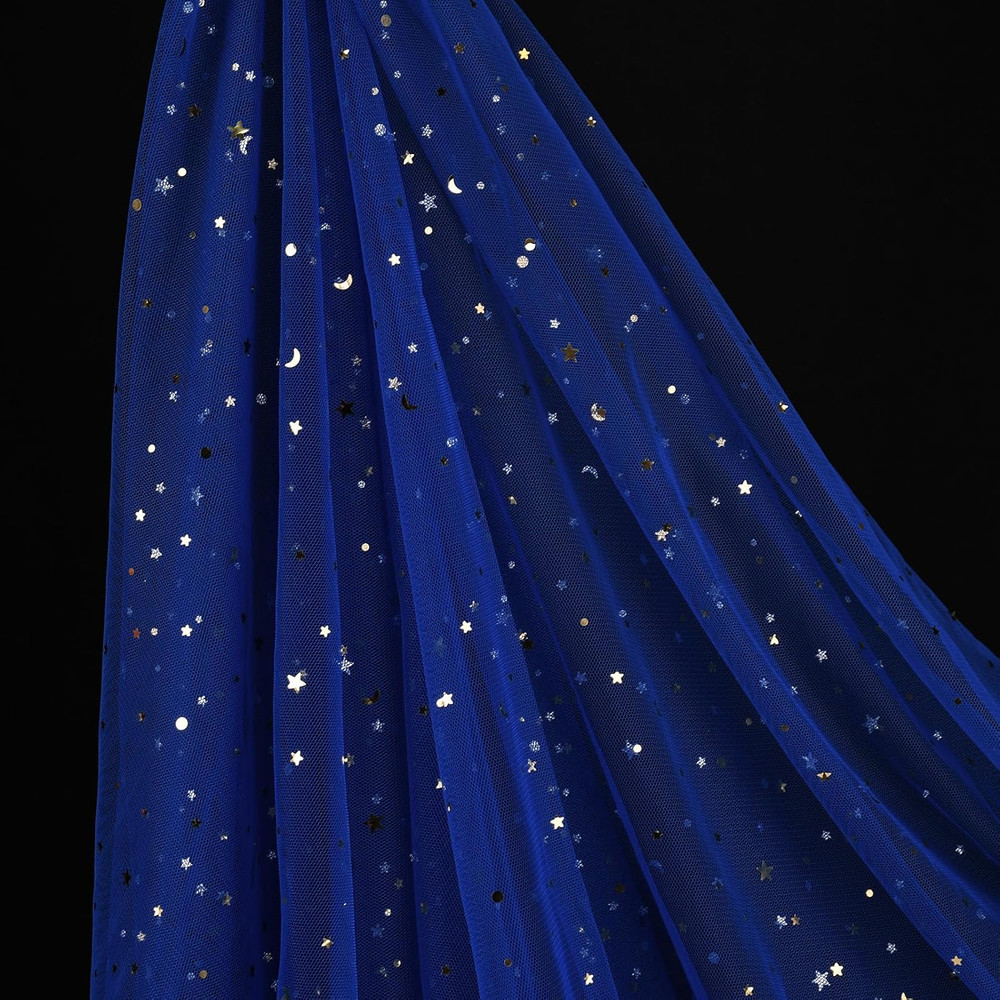 54″ X 8 Yards Glitter Tulle Fabric Rolls Golden Stars and Moon Tulle