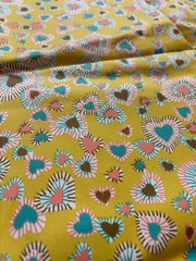 Vintage 60s 70s Sateen Mustard Hippie Love Hearts Mod Gogo Fabric Remnant 44×52